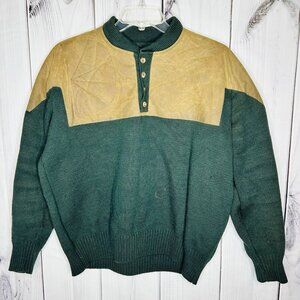 Vintage Filson Henley Guide Sweater Mens Sz L Green Wool Wax Shoulder Shooting